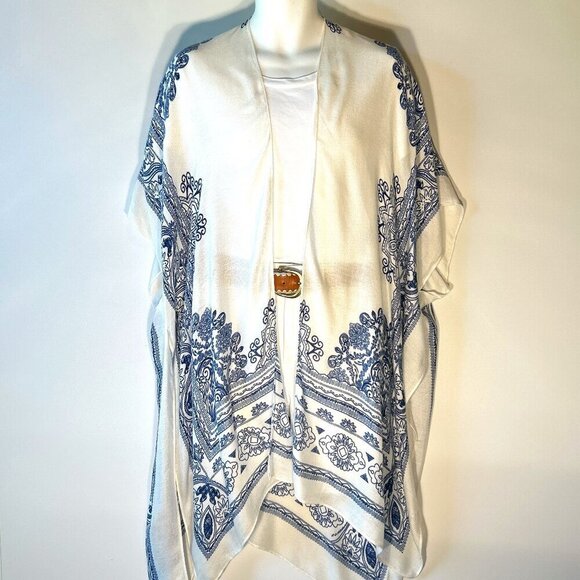 Ruggine OSFA Navy & White Gauzy oversized kimono Boho Chic Cover Up Beach - Picture 4 of 12